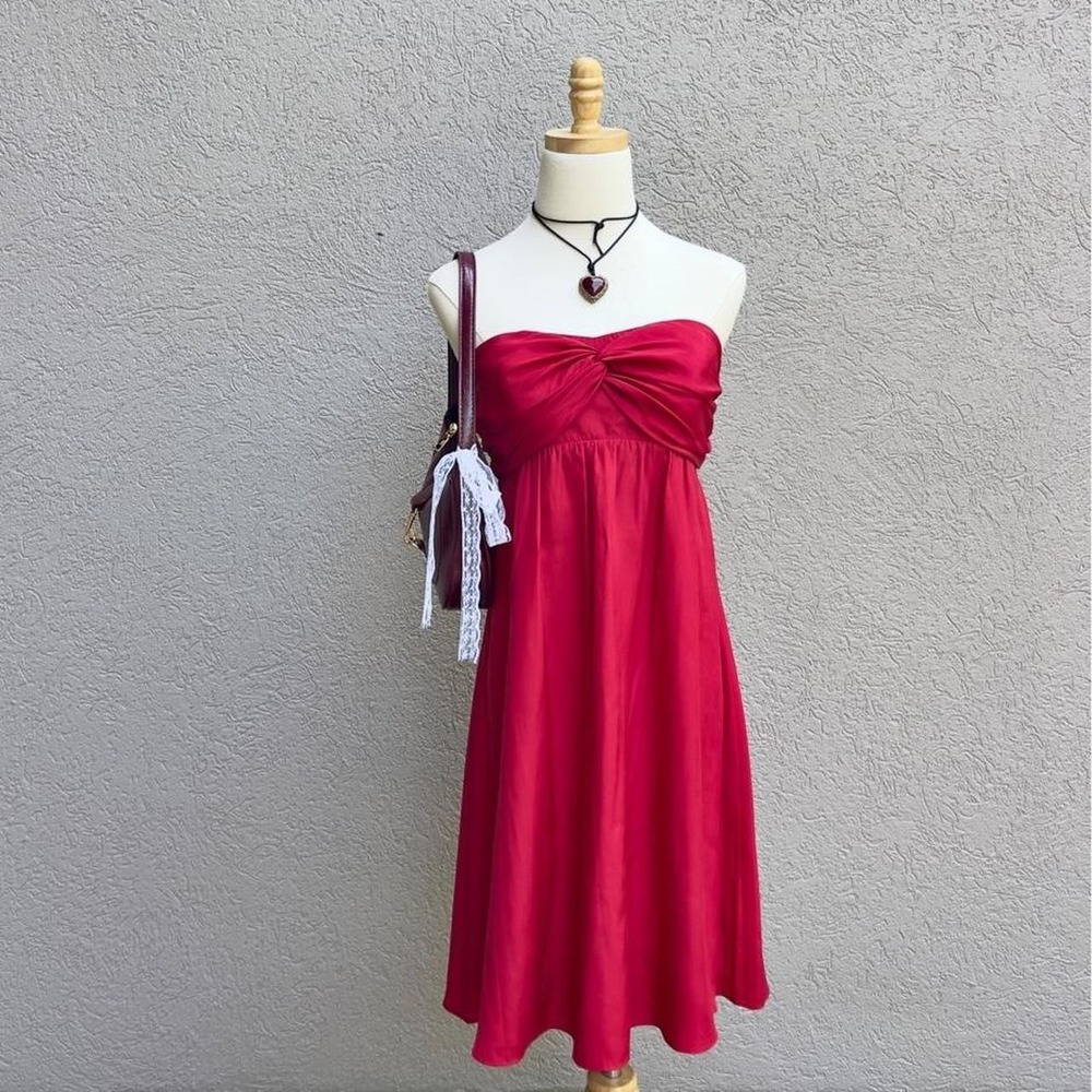 Y2K THE LIMITED 100% Silk Red Strapless Mini Dress Formal Party Glam Cocktail